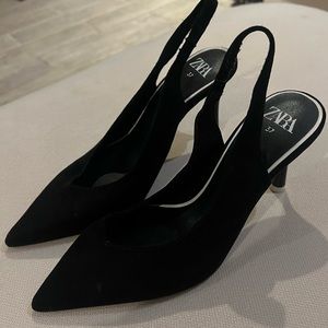 Black Suede Slingback Zara Heels Size 37